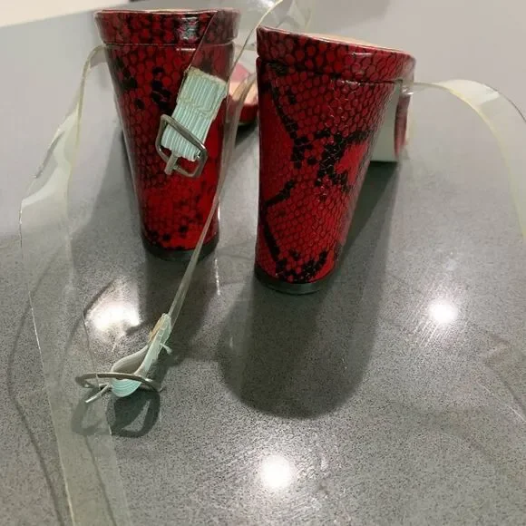 Chase + Chloe Lennon-1 Black Red Transparent Snake Sandals Block Heels Size 7 - Picture 3 of 4